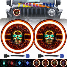 2x 7” inch Round RGB Skull LED Headlights Halo DRL For Jeep Wrangler JK LJ TJ CJ picture