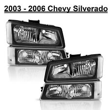4PCS Headlights For 2003-2007 Chevy Silverado Avalanche Black+Signal Bumper Lamp picture