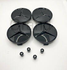8pc For Mercedes-Benz Wheel Center Cap & Tire Air Valve Cap Set Gloss Black 75mm picture