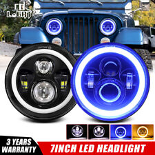 2x 7'' Round LED Headlights Hi/Lo Amber/Blue Halo for Jeep Wrangler CJ 1944-1986 picture