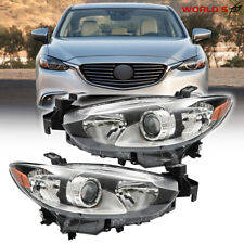 Right+Left Headlight For 2014-2017 Mazda 6 Black Housing Clear Lens Halogen Type picture