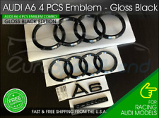 For Audi A6 Front Rear Rings Emblem Gloss Black Trunk Logo Quattro Badge Set OE  picture