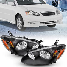 Fits 03-08 Toyota Corolla Amber Assembly Pair Black Bezel Headlights Replacement picture