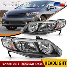 Headlights Assembly for 2006-2011 Honda Civic Sedan 4Dr Black Headlamps Pair Set picture