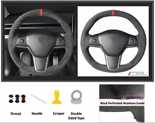 Tesla Steering Wheel Cover Black Alcantara Hand-stitched Suede Model 3 & Y picture