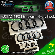 Audi A6 Front Rear Rings Emblem Gloss Black Trunk Logo Quattro Badge Set OE 4PC picture