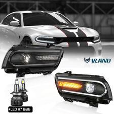 Pair LH&RH LED Sequential Indicator Headlight For 11-14 Dodge Charger w/H7 Bulbs picture