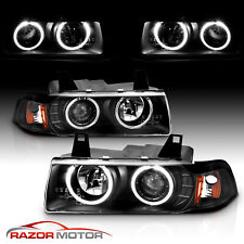 [Dual LED Halo] 1992-1999 Fit BMW E36 3 Series Coupe Projector Black Headlights picture