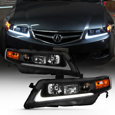 Black 2004-2008 Acura TSX CL9 LED Tube Projector Headlights Headlamps Left+Right picture