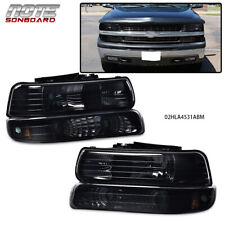 FIT FOR 99-02 CHEVY SILVERADO/00-06 TAHOE SUBURBAN BLACK HEADLIGHTS+BUMPER LAMPS picture