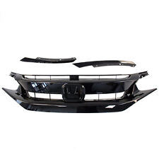 For 19-20 Honda Civic Glossy Black Bumper Grille & Moulding Grille Trim 3pcs picture