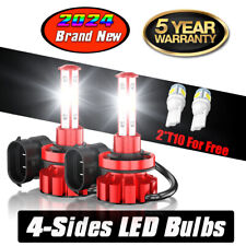 2pc H8/H9/H11 LED Headlight 6000K White 4-Sides High/Low Beam Bulbs Bright picture