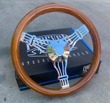 14 Inch Chrome Polished Banjo Steering Wheel Dark Wood Joints 3-Spoke picture
