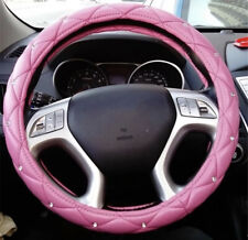 15'' PU Leather Crystals Auto Car Steering Wheel Cover Skidproof For Ladies Pink picture