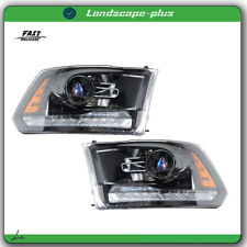 For 09-18 Dodge Ram 1500 2500 3500 Projector Headlight Headlamp Black w/DRL Pair picture