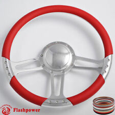 14'' Billet Steering Wheels Red Leather Hot Rod GM Buick Riviera Lesabre w Horn picture