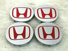 Set of 4 Honda Wheel Rim Center Caps 69MM/2.75 Silver & Red Logo Badge Emblem picture