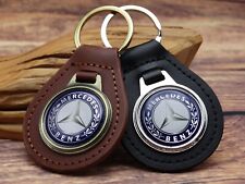 NEW RARE VINTAGE BLUE MERCEDES - BENZ CAR Leather Key Chain Ring Fob NOS picture