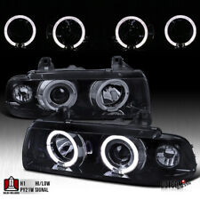 Fit 1992-1998 BMW E36 3-Series 2/4Dr Black Smoke LED Halo Projector Headlights picture