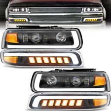 Fits 99-02 Chevy Silverado 00-06 Tahoe LED Projector Headlights+Bumper Lamps DOT picture