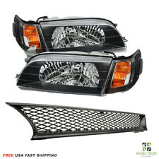 For Toyota Corolla 1993-1997 JDM Front Headlights Black & Free Grille Sport Mesh picture