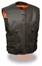 Men's Biker SWAT Style Leather Club Vest with Zipper Built in Gun Pockets picture