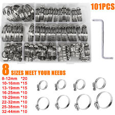101pcs Adjustable Hose Clamps Worm Gear Stainless Steel Clamp Assortment 8 Sizes picture