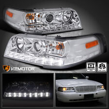 Fits 1998-2011 Ford Crown Victoria LED Strip Projector Headlights Left+Right picture