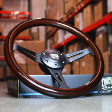 14 Inch (350mm) Black Steering Wheel  with Dark Wood Grip 6 Hole Classic Chevy picture