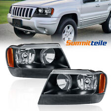 Pair Black Housing Clear Lens Headlights Front For 1999-2004 Jeep Grand Cherokee picture
