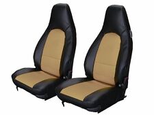PORSCHE BOXSTER 1997-2004 BLACK/BEIGE S.LEATHER CUSTOM MADE FIT FRONT SEAT COVER picture