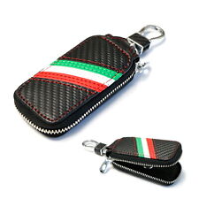 Italian Flag Stripe Carbon Fiber Leather Key Holder Cover For Fiat Ferrari, etc picture