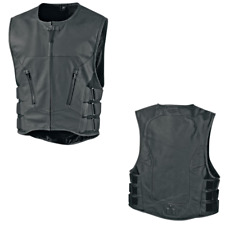 New Icon Regulator D30 Stripped Street Motorcycle Black Leather Vest - Pick Size picture