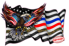 Thin Green Blue Red Line first responders waving American Flag Eagle Decal picture
