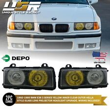 French Yellow/Clear GLASS Lens DEPO Euro Hella Projector Headlights For BMW E36 picture