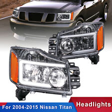 Pair Chrome Headlights w/ LED Bar Assembly For 2004-2015 Nissan Titan Front Lamp picture