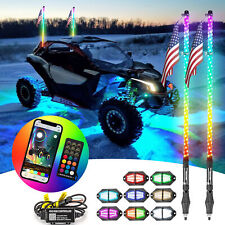 Pair 4FT Spiral RGB LED Lighted Whip Lights + 8 Pods Rock Light For ATV UTV RZR picture