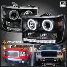 Black Fits 2007-2013 GMC Sierra 1500 2500HD 3500HD LED Halo Projector Headlights picture
