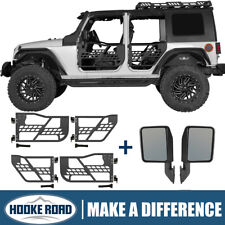 Hooke Road 4Pcs Front+Rear Tubular Doors+ Pair Mirror Fit 07-18 Jeep Wrangler JK picture