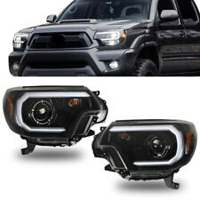 Right+Left Headlights For 2012-2015 Toyota Tacoma Halogen w/ LED DRL Black Bezel picture