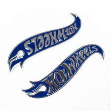 Pair HotWheels Fender Emblem Decal Badge Nameplate Hot Wheels Chrome Blue picture