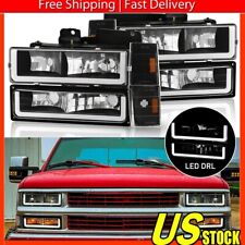 Fits 94-98 Chevy C10 C/K 1500 2500 Tube Black Headlights+Corner+Bumper Lamps DRL picture