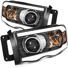 For 2002-2005 Dodge Ram 1500 2500 3500 Black Projector Headlight Pair W/ LED DRL picture