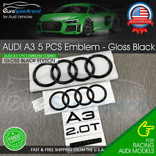 Audi A3 Front Rear Rings Emblem Gloss Black Trunk Quattro 2.0T TDI Badge Set OE picture