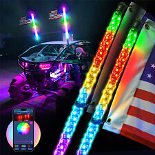 Pair 3FT Spiral RGB LED Whip Lights Antenna Chase W/ Flag & Remote for ATV UTV picture