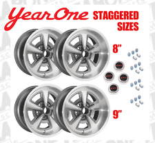 YearOne Pontiac Rally II  Staggered Gun Metal Gray Wheel Kit BLK PMD CAPS picture