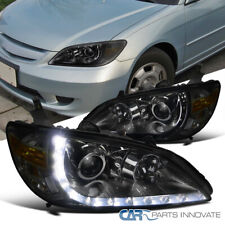 Fits 04-05 Honda Civic 2/4Dr Smoke R8 LED Strip Projector Headlights Head Lamps picture