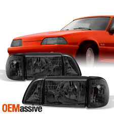 Fit 87-93 Mustang Smoke Headlights w/ Corner & Parking 6Pcs Complete Replacement picture