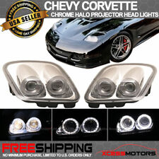 Fits 97-04 Chevy Corvette C5 Chrome Projector Head Light Lamp Dual LED Halo Rims picture