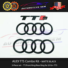 AUDI TTS Hood Trunk Ring Emblem MATT BLACK S Line quattro Logo Badge Kit 2016+ picture